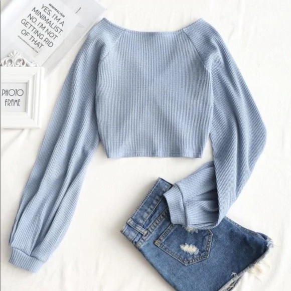 knitted baby blue longe sleeve - Picture 2 of 2